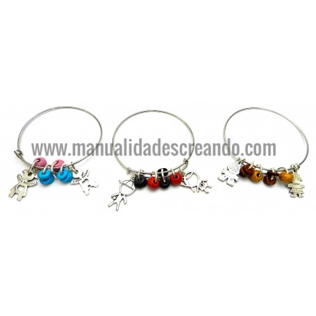 Pulsera Aro Flash de Oro Para Mama, con niño o niña y piezas de barros. Puedes elegir colores y piezas.