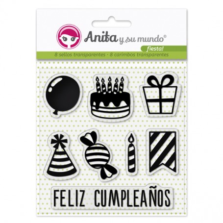 Pack de 8 Sellos Transparentes Scrapbooking Colección Fiesta Anita y Su Mundo