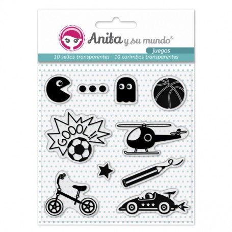 Pack de 8 Sellos Transparentes Scrapbooking Colección Juegos Anita y Su Mundo