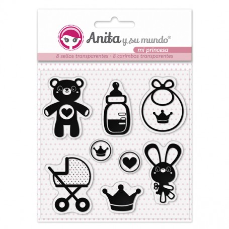 Pack de 8 Sellos Transparentes Scrapbooking Colección Mi Princesa Anita y Su Mundo