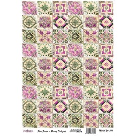 Papel de Arroz Cadence Mini Baldosas Verdes Rosas 30x41 cm.