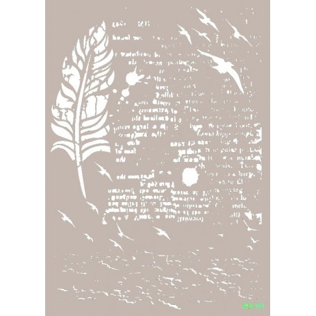 Stencil Mix Media Pluma Y Texto 21x30 cm.