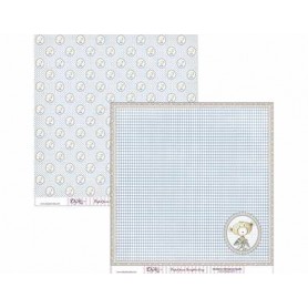 Papel scrapbooking Dayka "Cuadrados azules y osito" 30,5x31,5 cm