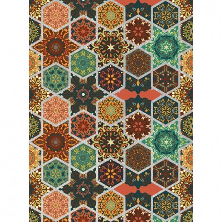 Papel de Arroz Plata Cadence Ethnic  30x41 cm Tonos Naranjas y Verdes