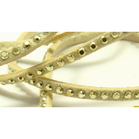 Tira Ante Beige con Strass Dorado 3mm se vende por metros