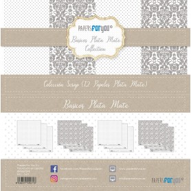 Coleccion Basicos Plata Mate Collection 12 papeles Scrapbooking 30x30cm dos caras