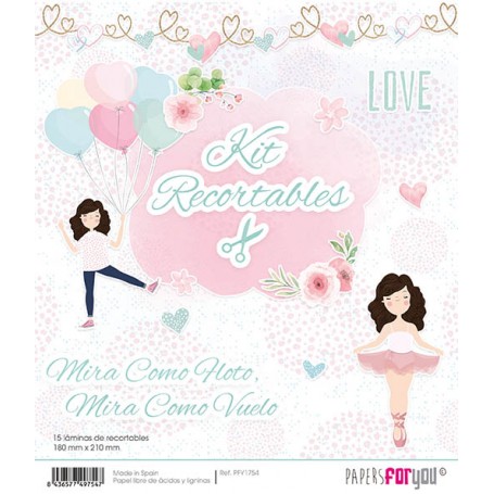 Kit Recortables Mira Como Floto, Mira Como Vuelo Collection 15 papeles Scrapbooking 18x21cm