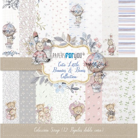 Coleccion Cute Little Bunnies & Bears Mix 12 papeles Scrapbooking 30x30cm dos caras