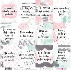 Papel Con Manchas y A A Loco Collection frases Scrapbooking 30x30cm dos caras