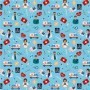Tela patchwork 100% Algodon "Medical Care" Ambulancias Azul. Anchura 1,50M.  Venta de 10 en 10cm