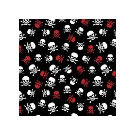  Tela Patchwork 100% Algodon Negra con Calaveras rojas y blancas. 1,50M ancho Venta 10 en 10cm 