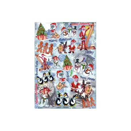 PAPEL DECOUPAGE FERRARIO NAVIDAD PINGÜINOS Y PAPA NOEL 50X70 CM