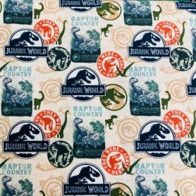 Tela 100% algodon Patchwork Jurassic World Sellos. 1,50m Ancho