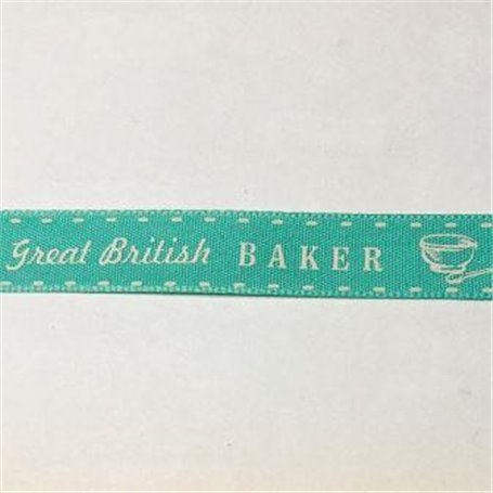 Cinta Algodon Verde y Blanco, Great British Baker 15mm