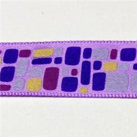 Cinta Raso Violeta Con Cuadrados y Rectangulos, Malvas 16mm