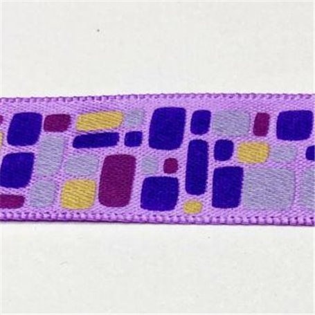 Cinta Raso Violeta Con Cuadrados y Rectangulos, Malvas 16mm