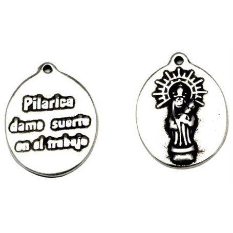 Medalla Virgencita Pilarica dame suerte en el trabajo 21x28mm.