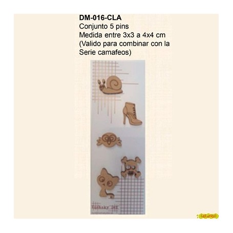 CONJUNTO  SILUETAS 5 PINS ANIMALES Y BOTIN 3X3CM 4X4CM