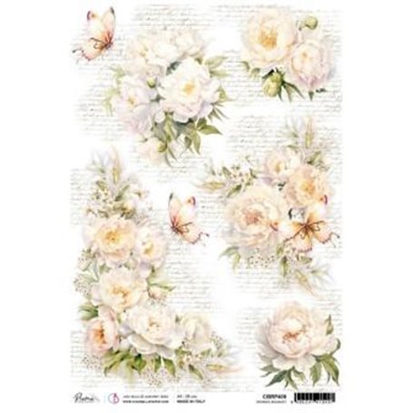 Papel de Arroz A4 Piuma  Peonies Bouquet