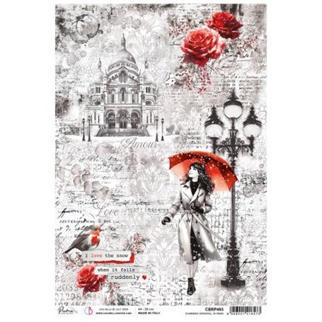 Papel de Arroz A4 Charming Snowfall in Paris