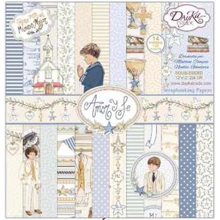 Kit Scrap Comunión “AMOR Y FE” AZULES 30x30 cm.