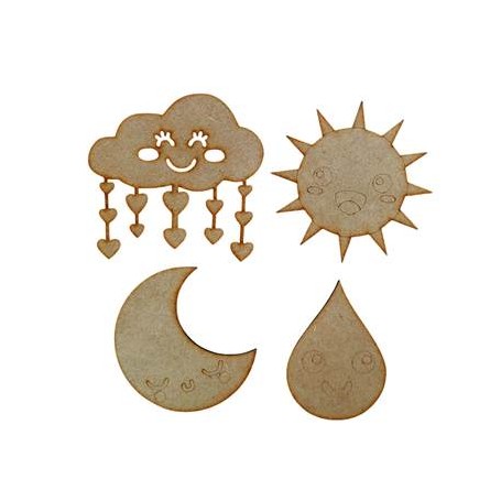 Siluetas Nube, Gota, Luna, Sol DM.