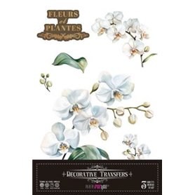 Decorative Transfers White Orchid 20x30cm. 3 Hojas.