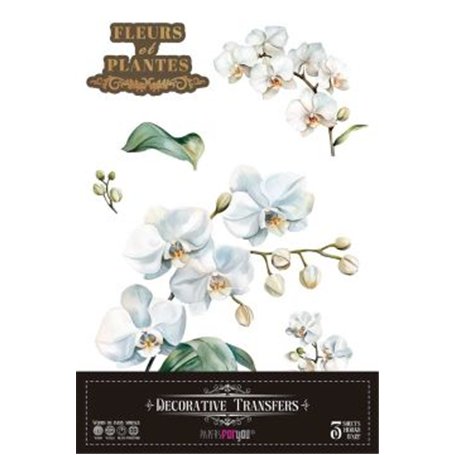 Decorative Transfers White Orchid 20x30cm. 3 Hojas.