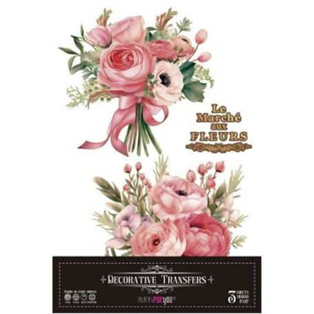Decorative Transfers Pinky Roses 20x30cm. 3 Hojas.