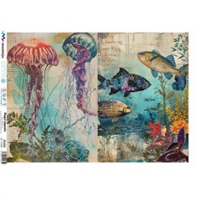 PAPEL DE ARROZ JAPONES Criaturas Marinas A3 30x41cm