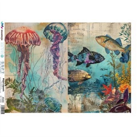 PAPEL DE ARROZ JAPONES Criaturas Marinas A3 30x41cm