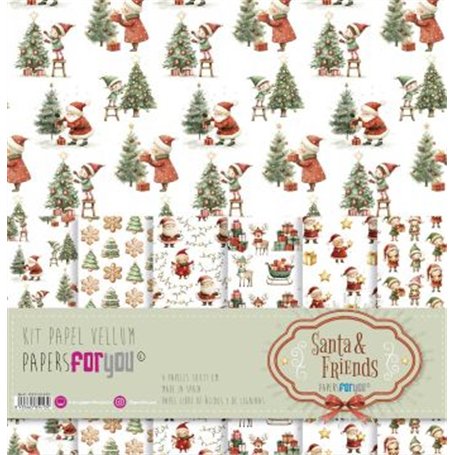 Colección Vellum "Santa & Friends" 30x30cm. 6 Pap