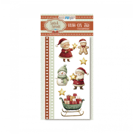 Rub On 3D Transfers "Santa & Friends" 12x25cm.