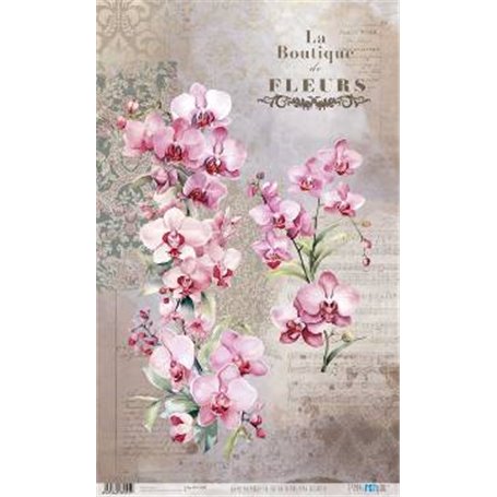 Papel De Arroz " La Vie En Fleurs Pink Orchid II"  54x33cm