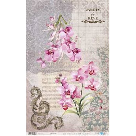 Papel De Arroz " La Vie En Fleurs Pink Orchid III"  54x33cm