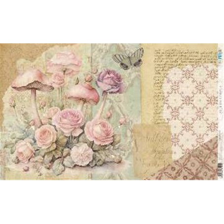 Papel De Arroz " La Vie En Fleurs Blushrooms IV"  54x33cm