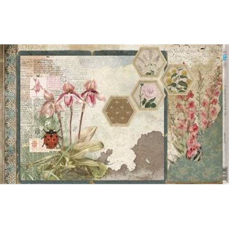 Papel De Arroz " La Vie En Fleurs Bug´s Gardem III"  54x33cm