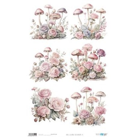 Papel De Arroz " La Vie En Fleurs Blushrooms IX"  54x33cm
