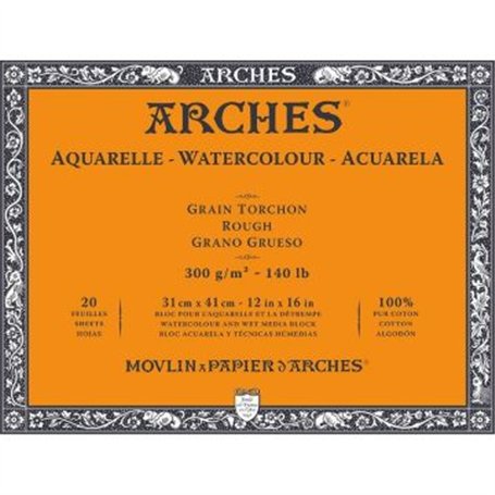 Arches Aquarelle 100% algodón Grueso300g Bloc Encolado 4L 31x41 cm.