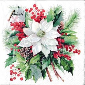 Servilleta impresa POINSETTIA BOUQUET WHITE 33x33cm