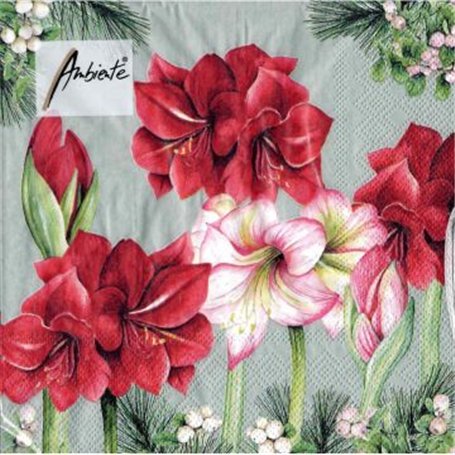 Servilleta impresa BLOOMING AMARYLLIS SAGE 33x33cm