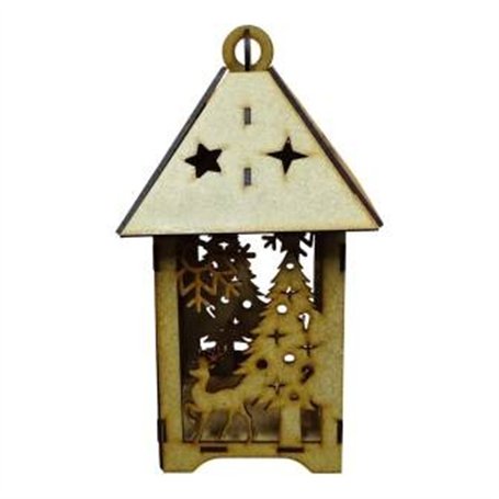 Farol DM Navidad Pinos y Renos 14x14x25cm