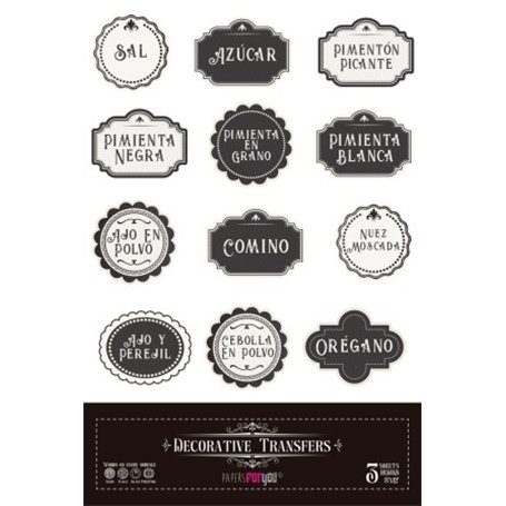 Decor Transfers Botes De Especias 20x30cm. 3 Hojas.