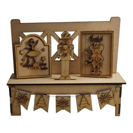 Escena Navideña Cascanueces con bancada y cuadro decorativo DM 6mm y 3 mm.