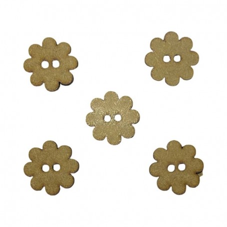 Flores de madera con dos agujeros (3x3cm) para aplicaciones de costura y detalles decorativos artesanales.
