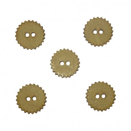 Botones de madera con forma de sol radiante de 3x3cm y dos agujeros para costura y manualidades infantiles.