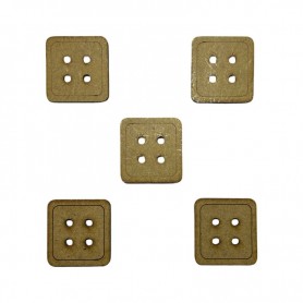 Pack de 5 cuadrados redondeados de madera con cuatro agujeros para decoración y scrapbooking.