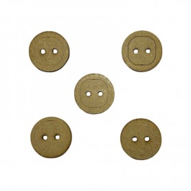 Pack de 5 botones circulares planos en madera MDF, diseño sencillo y atemporal con dos agujeros centrales.