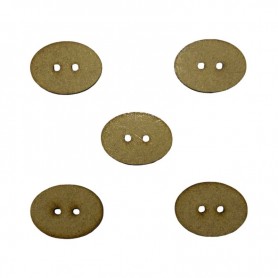 Botón ovalado de madera natural con dos agujeros, pieza elíptica para costura y etiquetas de ropa.