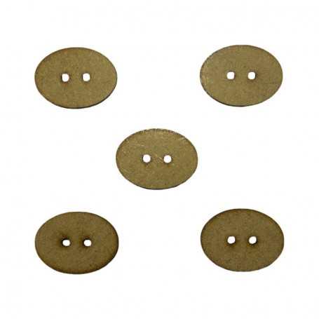 Botón ovalado de madera natural con dos agujeros, pieza elíptica para costura y etiquetas de ropa.